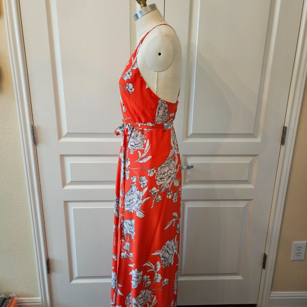 Yumi Kim Red Silk Floral Wrap Dress Size Medium - Picture 3 of 5